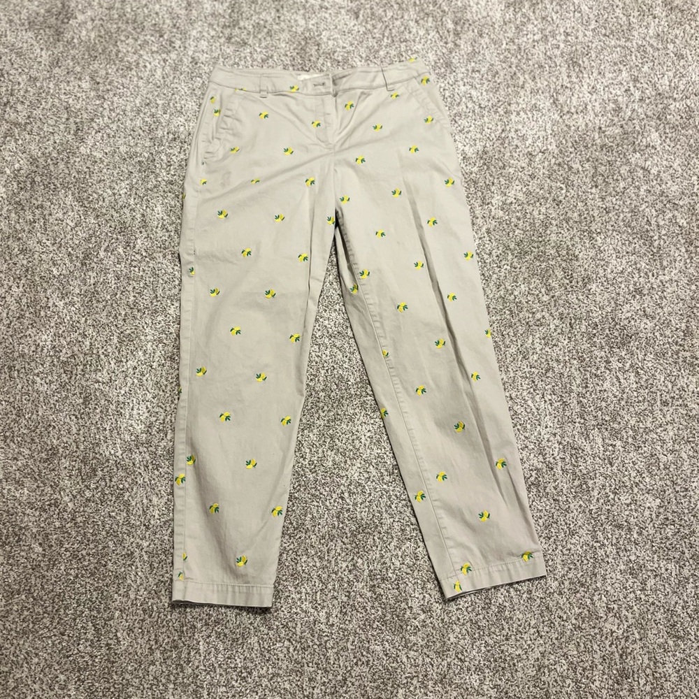 Talbots Women’s Size 8 Beige Lemon Print Ankle Pants Cropped Summer Chinos